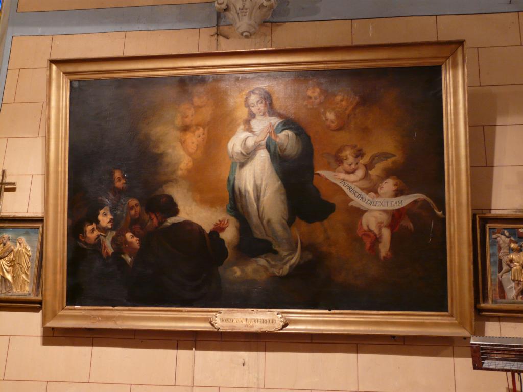 tableau et son cadre : L'Apparition de l'Immaculée Conception à six personnages