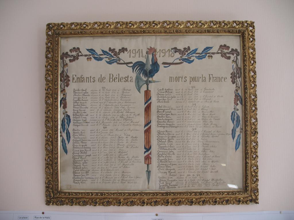 tableau commémoratif des morts de la guerre de 1914-1918