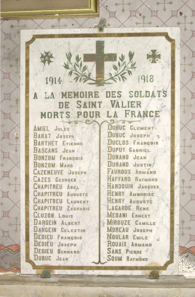 plaque commémorative des morts de la guerre de 1914-1918