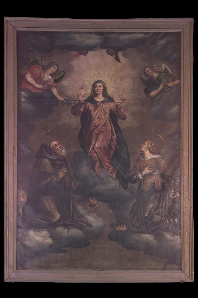 tableau : Assomption de la Vierge en présence de saint Antoine ermite et une sainte martyre