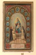 estampe (image de piété) et son cadre : Notre-Dame du Rosaire entre saint Dominique et sainte Catherine de Sienne dit Remise du rosaire