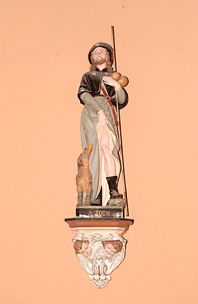 ensemble de 2 statues (petite nature) et leurs consoles formant pendant : Immaculée Conception dite Notre-Dame-de-Lourdes, Saint Roch
