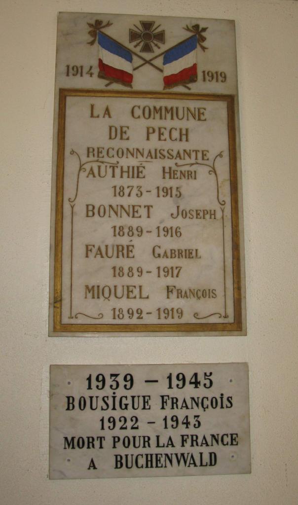 plaques commémoratives (2) des morts de la guerre de 1914-1918 et de la guerre de 1939-1945