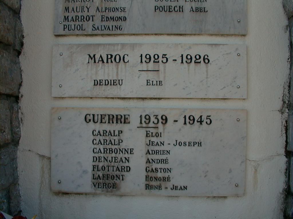 monument aux morts de la guerre de 1914-1918, des T. O. E. de 1925-1926 (Maroc) et de la guerre de 1939-1945