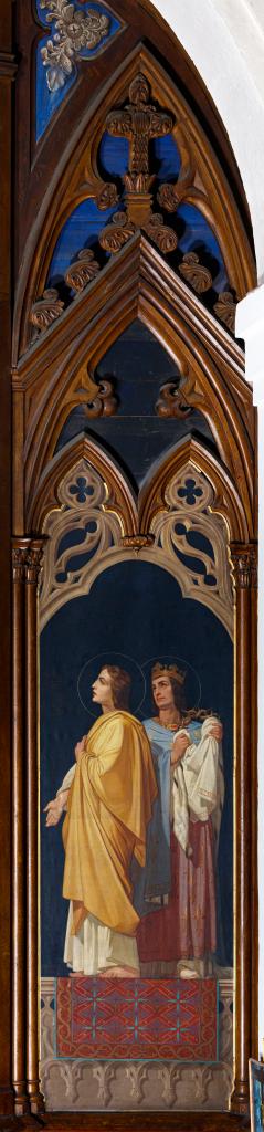 peinture monumentale : sainte Hélène, la Vierge Marie, saint Jean L'Evangéliste et saint Louis roi