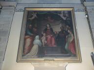 tableau et son cadre : Le Mariage mystique de sainte Catherine de Sienne, les saints Pierre, Vincent Ferrier, Etienne, Barthélemy, Dominique, François et deux autres saints