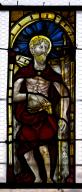 ensemble de 2 verrières : saint Vincent, saint Roch, saint Eutrope : saint évêque, apôtre, saint Sébastien, deux anges tenant un ciboire, saint Jean-Baptiste
