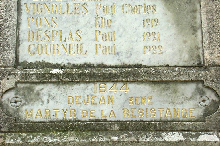 monument aux morts de la guerre de 1914-1918, de la guerre de 1939-1945 et de la guerre d'Indochine
