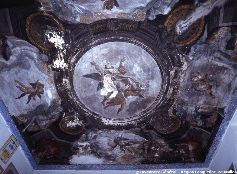 Gloire de saint Bruno d'après Le Sueur, décor peint du plafond de la cellule du prieur de la chartreuse.