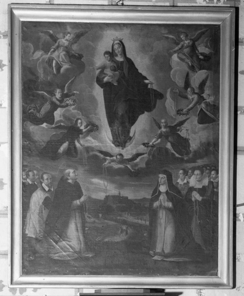 tableau : Apparition de la Vierge du Rosaire à saint Dominique et sainte Catherine de Sienne