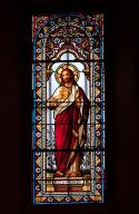 ensemble de 4 verrières à personnages (baies 1 à 4) : Christ du Sacré-Coeur, Vierge du Sacré-Coeur, Sainte Catherine d'Alexandrie, Saint André