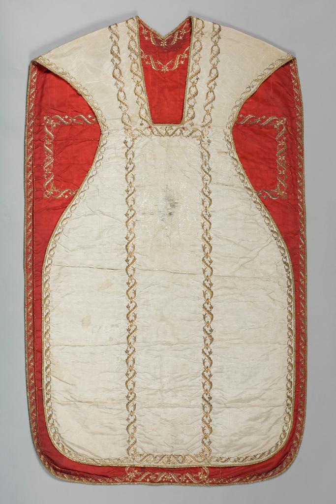 chasuble réversible blanc / rouge avec manipule et voile de calice