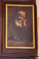 tableau et son cadre : Vieillard barbu se tenant la tête (saint Evangéliste ?)