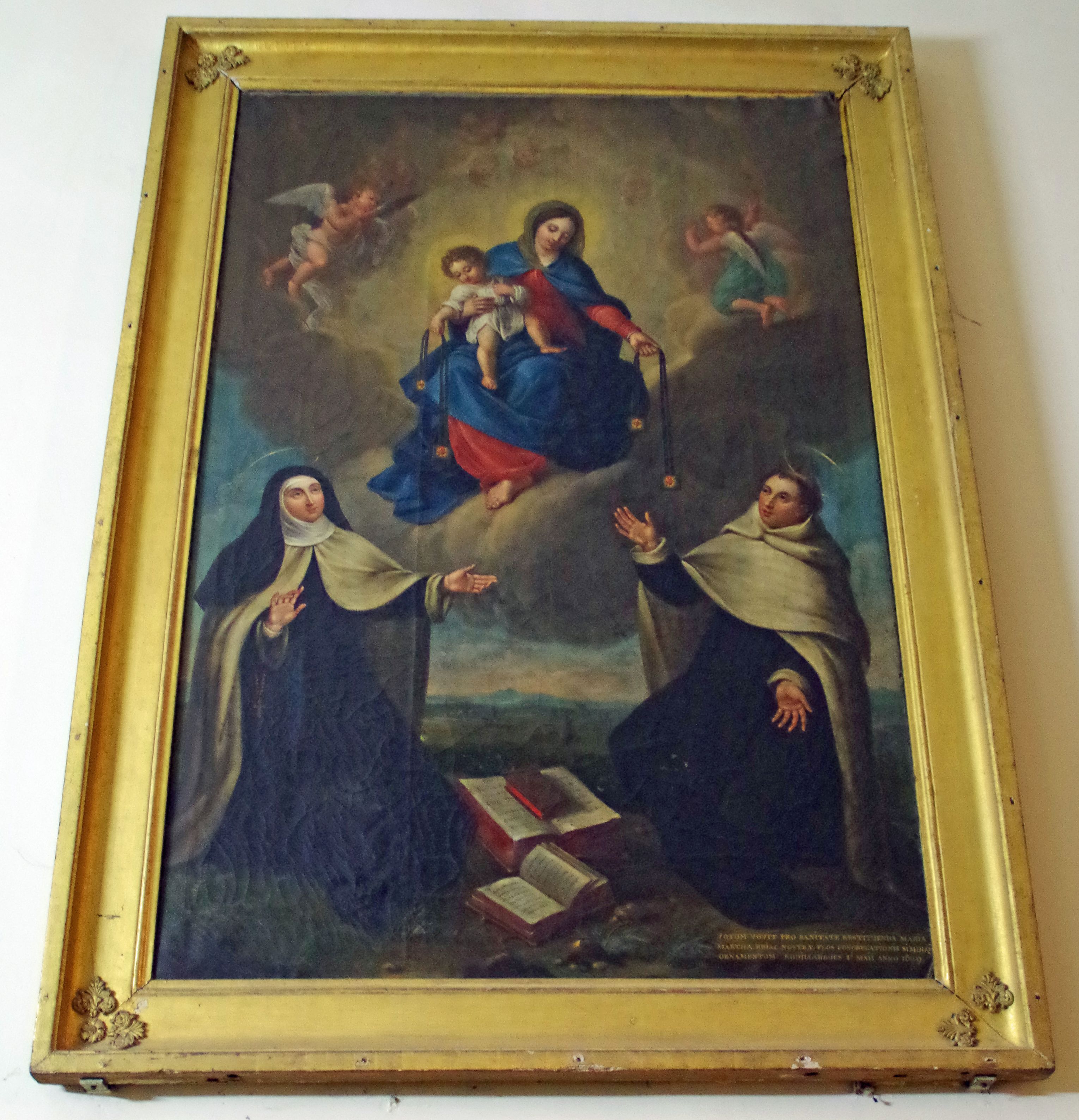 tableau : Donation du scapulaire à sainte Thérèse d'Avila et saint Simon Stock.
