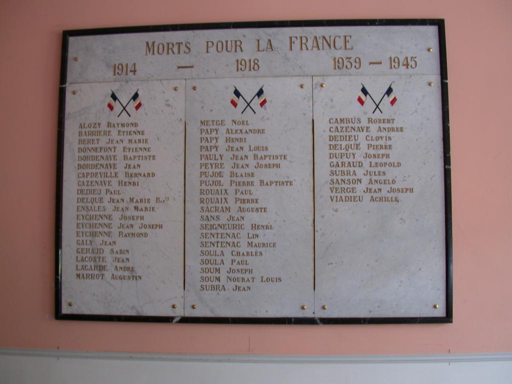 tableau commémoratif des morts de la guerre de 1914-1918 et de la guerre de 1939-1945