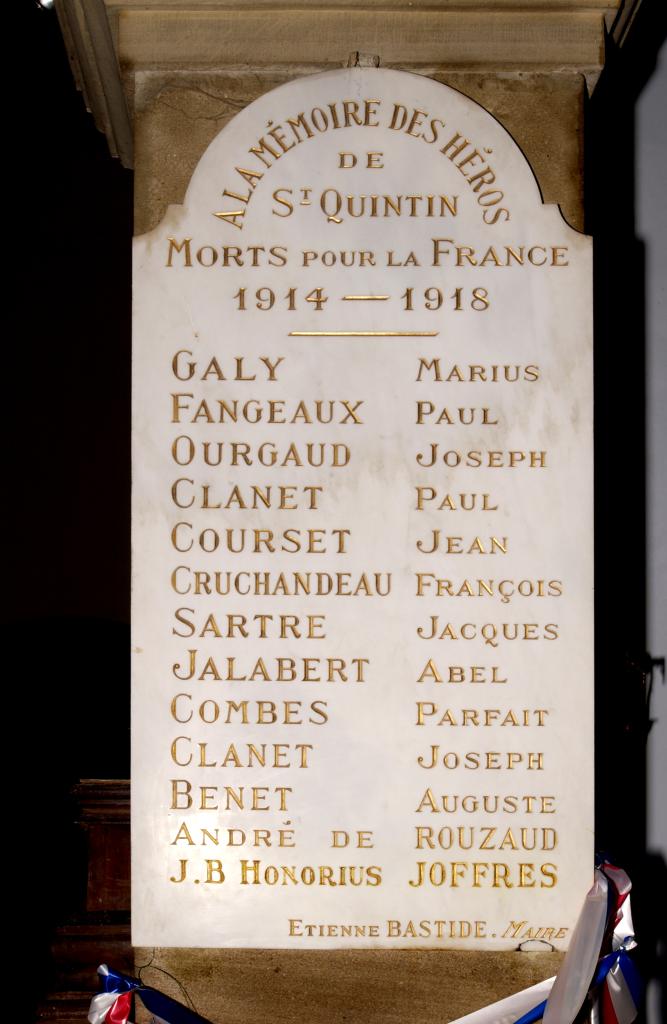 plaque commmémorative de la guerre de 1914-1918