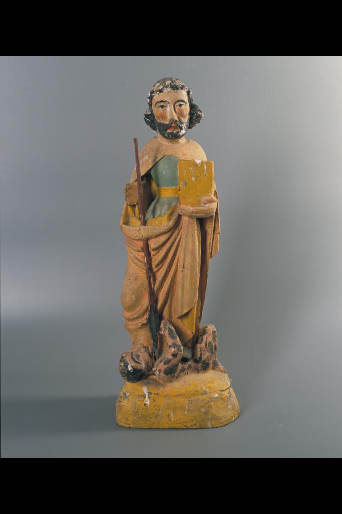 groupe sculpté (statuette) : Saint terrassant un démon ou saint Barthelémy