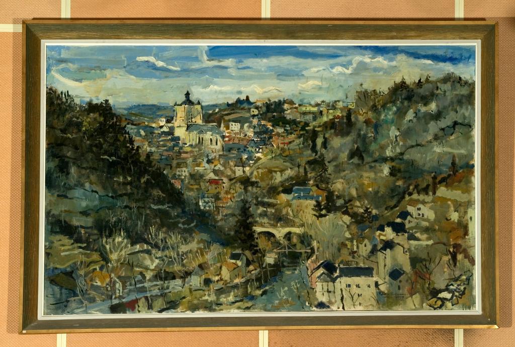 tableau et son cadre : Panorama de Villefranche-de-Rouergue depuis la colline du Calvaire