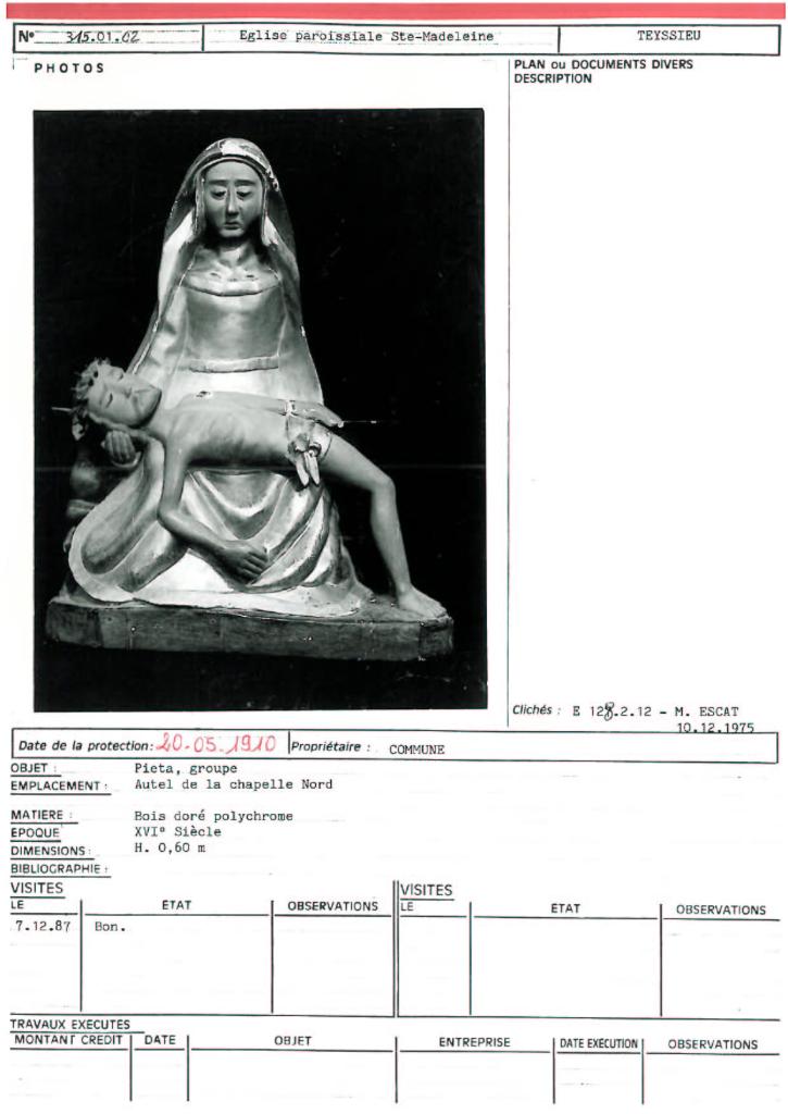 groupe sculpté : Pietà