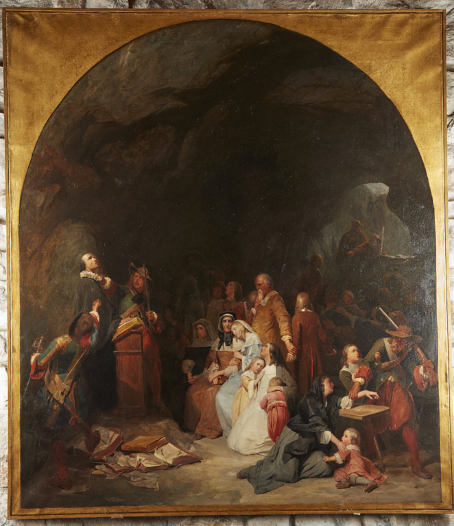 Assemblée surprise dans une grotte par les troupes catholiques