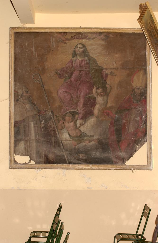 tableau et son cadre : Assomption de la Vierge avec deux saints évêques