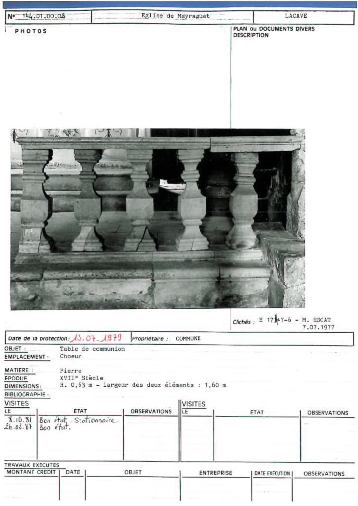 clôture de choeur (table de communion)
