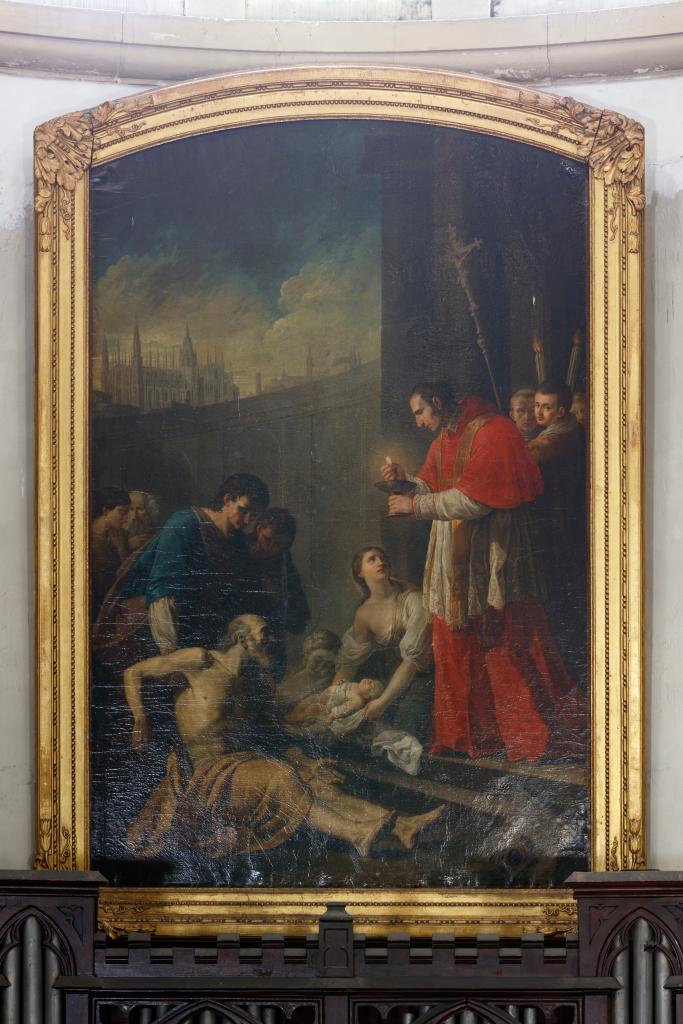 tableau et son cadre : saint Charles faisant communier les pestiférés