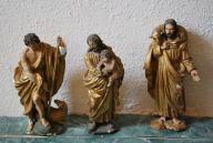 Ensemble des 4 statues du maître-autel  : Bon Pasteur , saint Jean-Baptiste , saint Joseph , Christ ressuscité