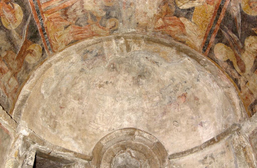 peinture monumentale de l'absidiole nord : Jérusalem céleste et Vierge au lait