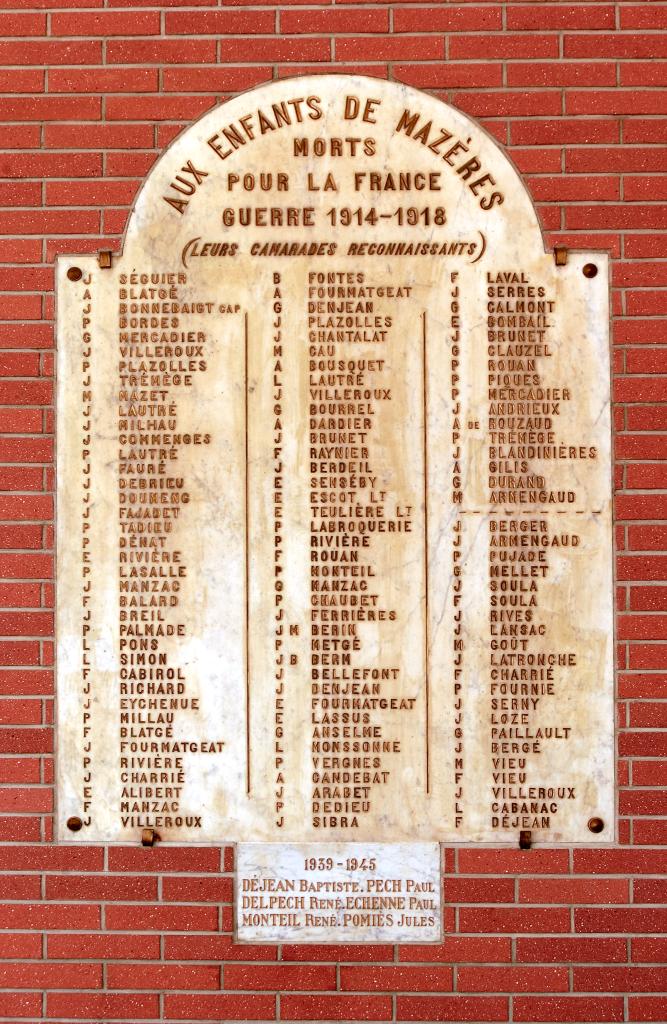 plaques commémoratives de la guerre de 1914-1918 et de la guerre de 1939-1945