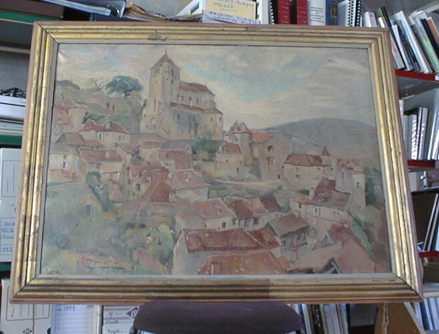 tableau et son cadre : Vue du village de Saint-Cirq-Lapopie