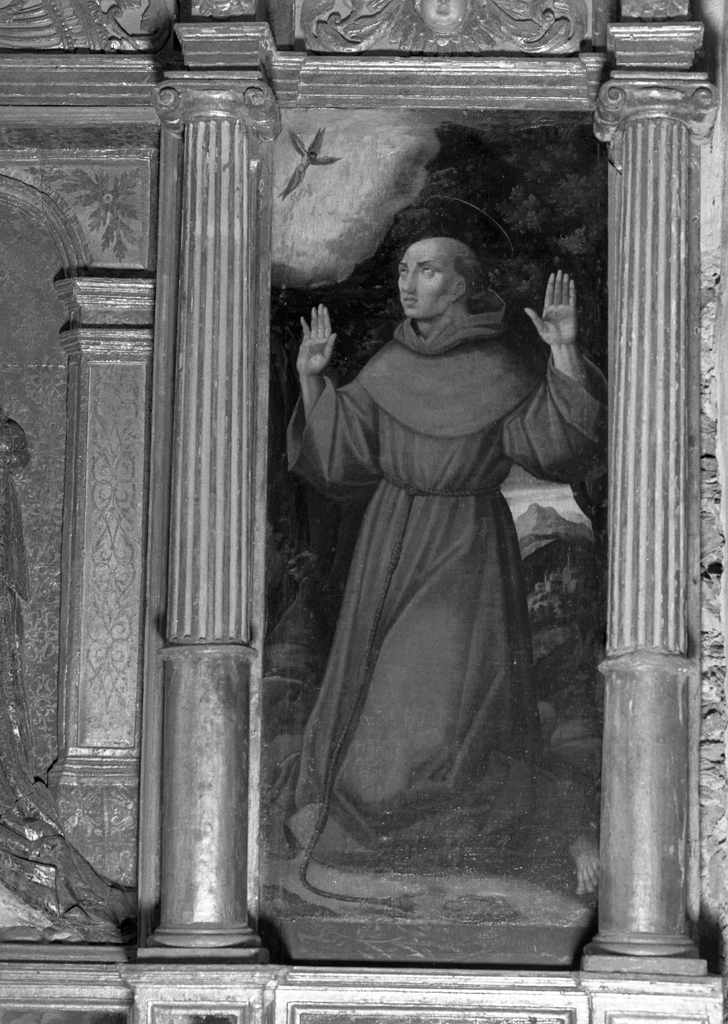 Ensemble de trois tableaux (retable de saint Hyacinthe) : Tobbie et l'ange, saint François d'Assise recevant les stigmates et le Couronnement de la Vierge