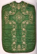 Chasuble réversible vert/violet avec étole, manipule et voile de calice