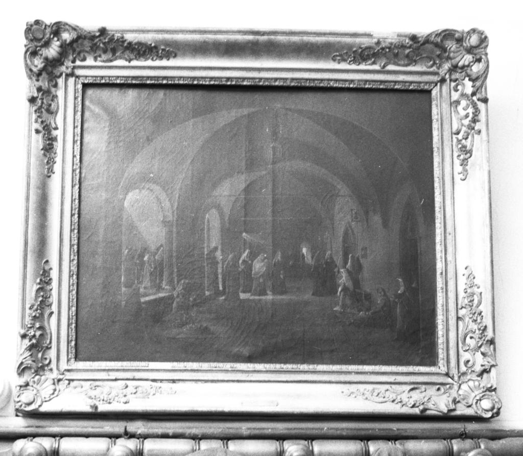 tableau : Vue de la galerie d'un hôpital de femmes, procession du saint viatique