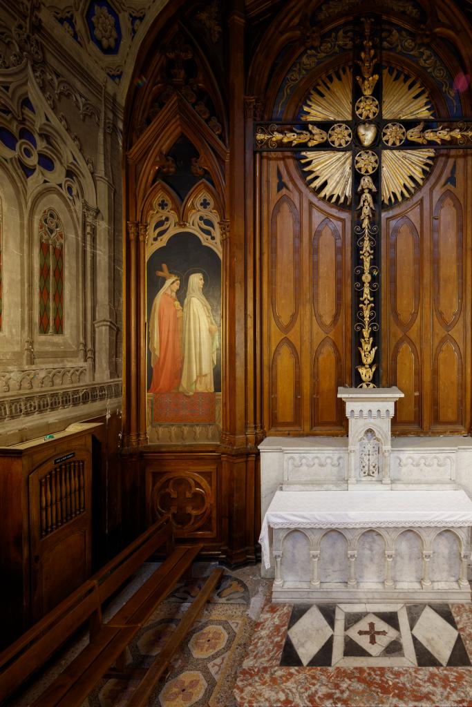 peinture monumentale : sainte Hélène, la Vierge Marie, saint Jean L'Evangéliste et saint Louis roi