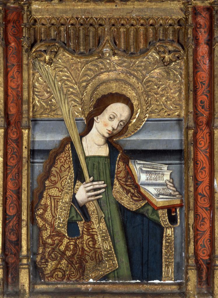 Ensemble des 6 panneaux peints centraux et de la prédelle (retable de sainte Eulalie et sainte Julie)
