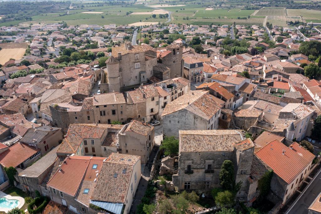 Vue aérienne (la maison des évêques est au premier plan).