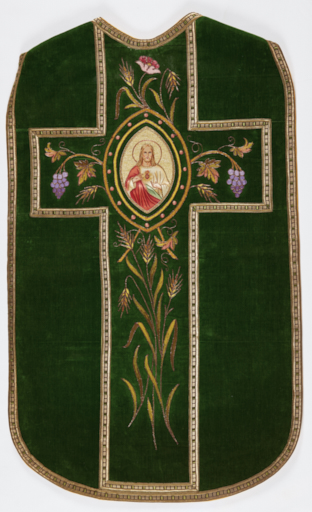 Chasuble verte avec étole et bourse de corporal