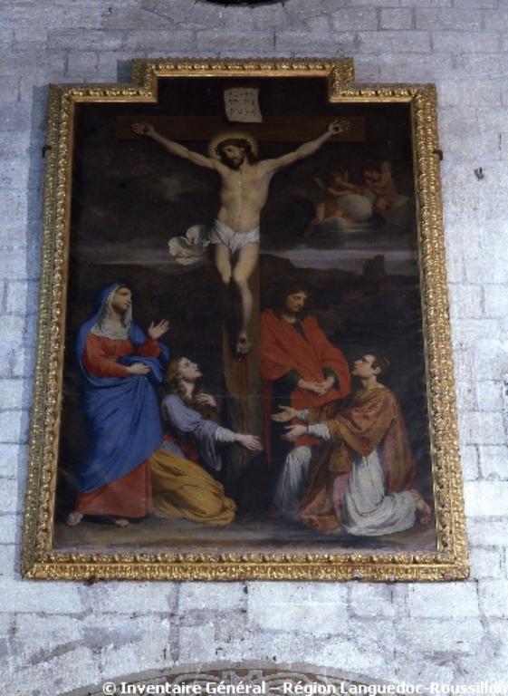Tableau : Crucifixion avec la Vierge, saint Jean, Marie Madeleine et saint Pons
