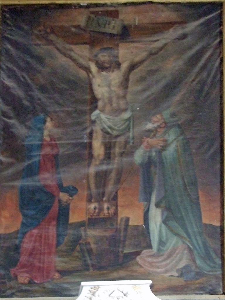 tableau avec son cadre : la Crucifixion avec saint Martin