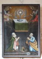tableau : Adoration du saint Sacrement par un évêque et saint Pierre