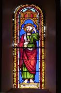 ensemble de 4 verrières à personnages et figurées (baies 1 à 2, 7 et 12) : Saint Pierre, Saint Paul, Vierge en buste, Saint Jean-Baptiste à mi-corps