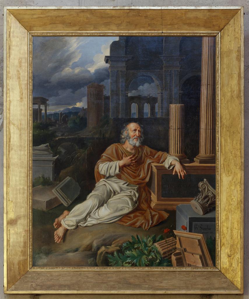tableau et son cadre : Lamentations de Jérémie annonçant la ruine de Jérusalem