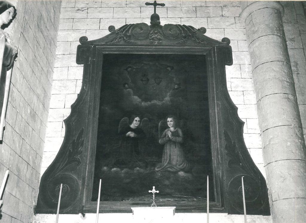 tableau et son cadre : Anges adorant les coeurs sacrés de Jésus et de Marie (oeuvre disparue)
