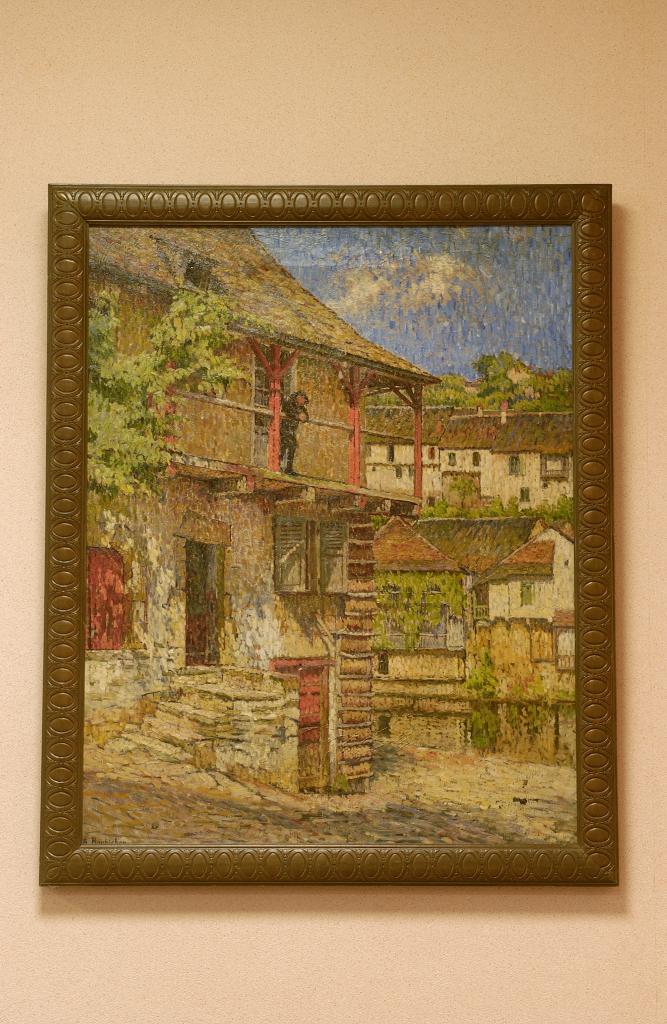 paire de tableaux et leurs cadres : Ancienne Tannerie à Uzerche, Vue de deux maisons au Puget (Ariège)
