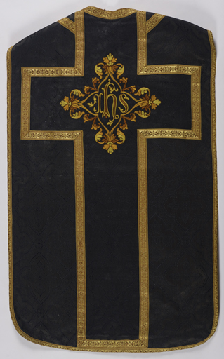 Chasuble réversible noire et violette avec étole, manipule et voile de calice