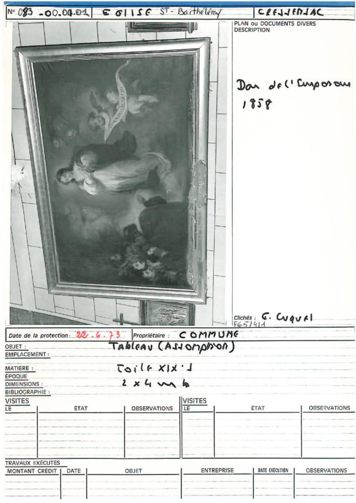 tableau et son cadre : L'Apparition de l'Immaculée Conception à six personnages