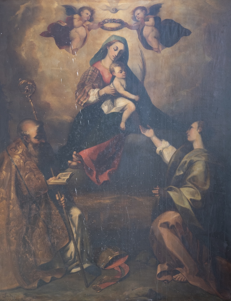 tableau: La Vierge et l'Enfant entre saint Julien et saint Nicolas de Myre.
