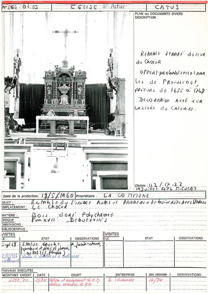 ensemble du retable du maître-autel : retable architecturé, autel tombeau, gradin d'autel, tabernacle, statues (8)