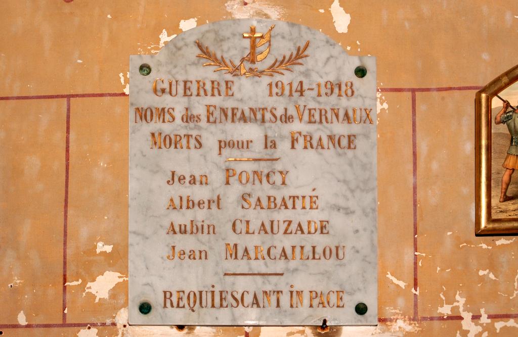 plaque commémorative des morts de la guerre de 1914-1918